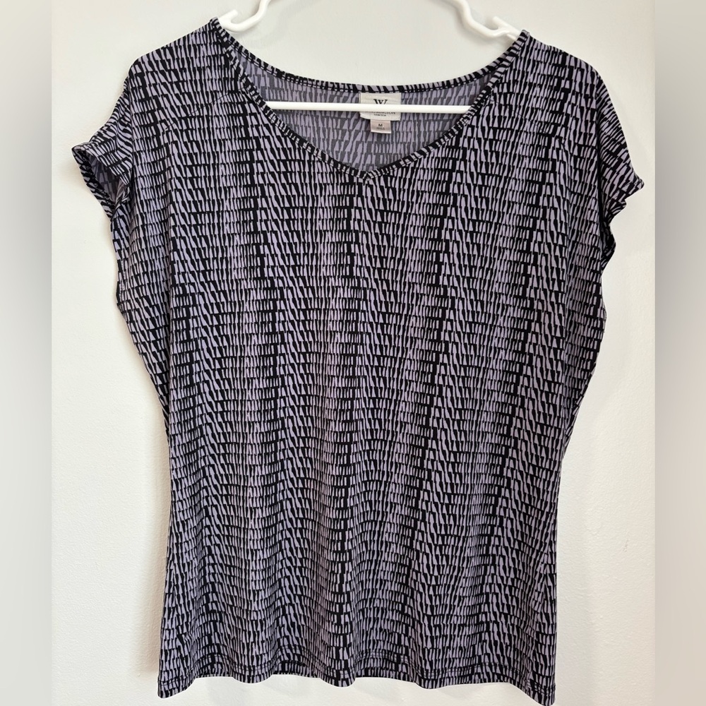 Purple & Black Abstract Worthington Stretch Short Sleeve Top
